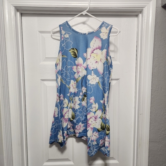 Floral Blue Sleeveless Dress - Picture 1 of 4